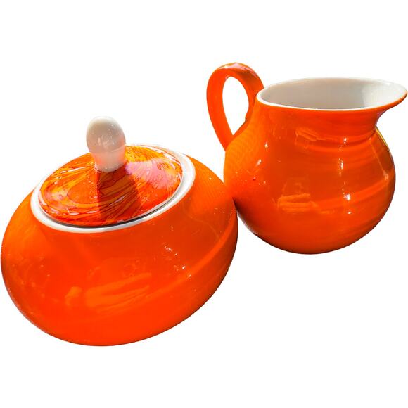 Vintage Holt Howard China Mid Century Modern Orange/White Cream and Sugar Set - Picture 1 of 9